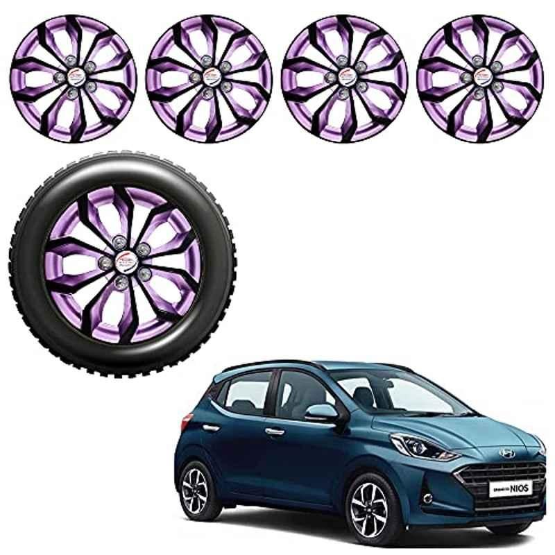 Auto Pearl 4 Pcs 14 inch Black Voilet ABS Press Type Hubcap Wheel Cover Set with Retention Ring for Hyundai i10GrandNios