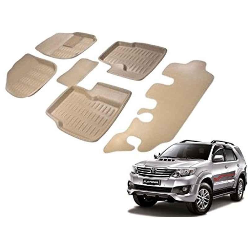 Kozdiko 6 Pcs 3D Beige Car Floor Mat Set for Toyota Fortuner, koz_41423