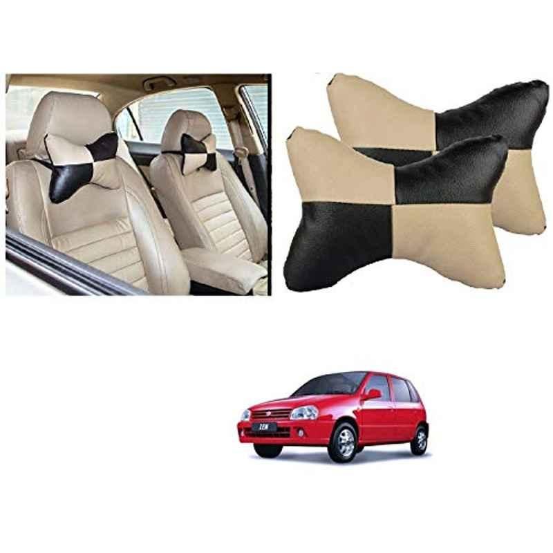 Kozdiko 2 Pcs Black & Beige Car Square Chess Design Neck Rest Seat Pillow Set for Maruti Suzuki Zen