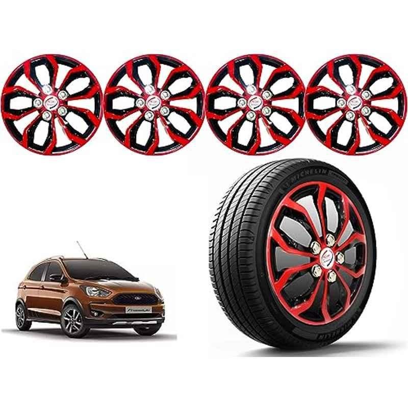 Auto Pearl 4 Pcs 14 inch Polypropylene Red & Black Press Type Car Wheel Cover Set with Retention Ring for Ford Aspire Free Style 2018 Onwards