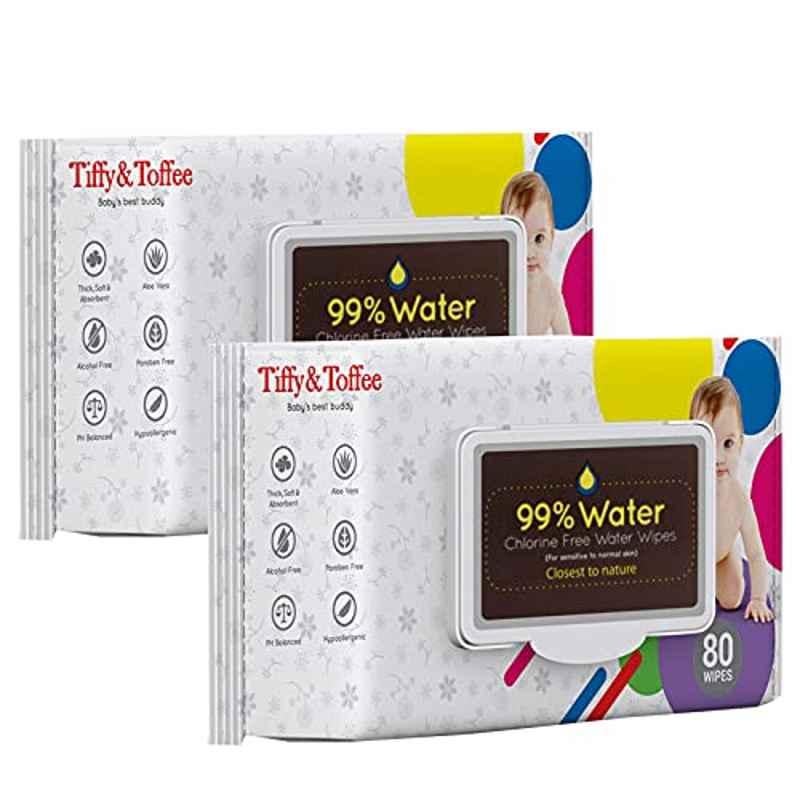Tiffy & Toffee 80 Pcs Aloe Vera & Babuna Baby Water Wipes Set (Pack of 2)