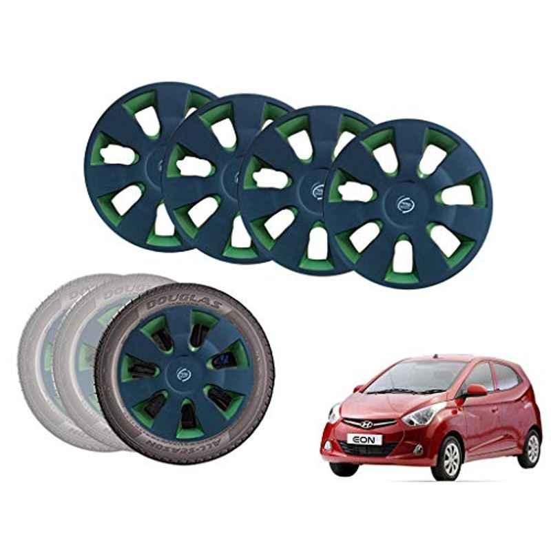 Auto Pearl 13 inch ABS Black & Green Car Hubcap Wheel Cover with Retention Ring Set for Eon D Lite