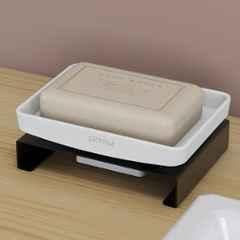 Plantex Single Soap Dish/Stainless Steel and ABS Soap Dish for Bathroom/Soap Stand/Holder/Bathroom Accessories Black & White
