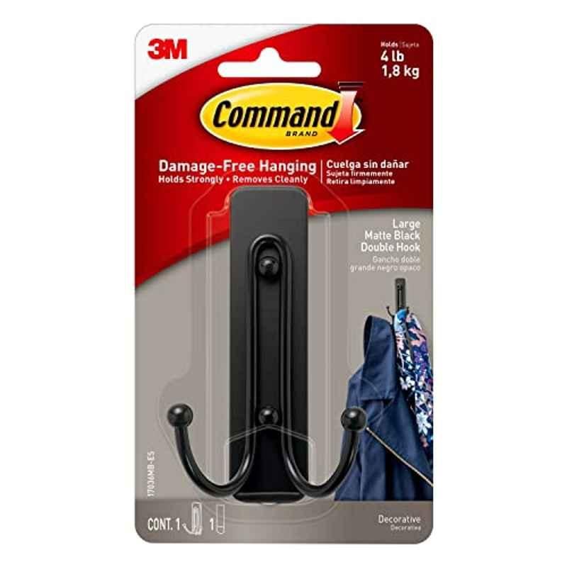 Command 17036MB-ES Black Matt Double Hook, Size: Large