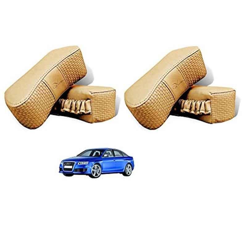 Kozdiko 4 Pcs CV Designer Beige Leatherite Neck Rest Car Cushion Pillow Set for Audi RS 6