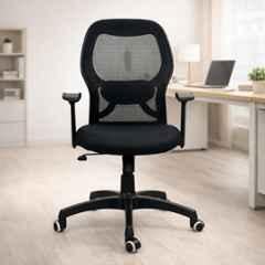 Woodberg Gravity Lite Mid Back Ergonomic Mesh Black Revolving Office Chair with Adjustable Headrest, Armrest & Breathable Back Support, GGL-01