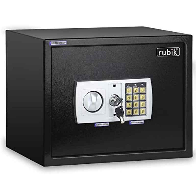 Rubik 30x38x30cm Black A4 Document Size Safe Box With Digital Lock and Override Key, RB-30E-S-BLK