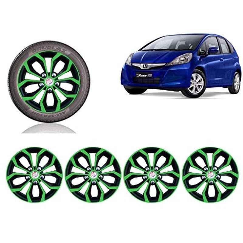 Auto Pearl 4 Pcs 14 inch Green & Black ABS Press Type Hubcap Wheel Cover Set with Retention Ring for Honda JazzEModel