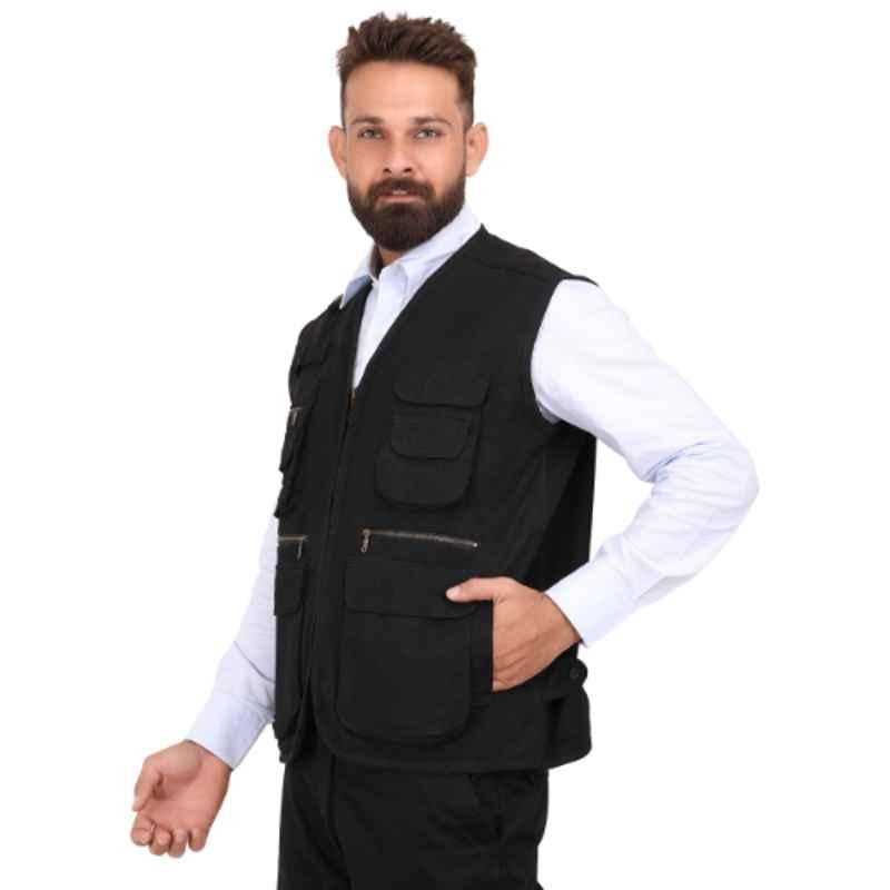 Club Twenty One Workwear Jurassic Cotton Black Safety Vest Jacket, 4002, Size: M