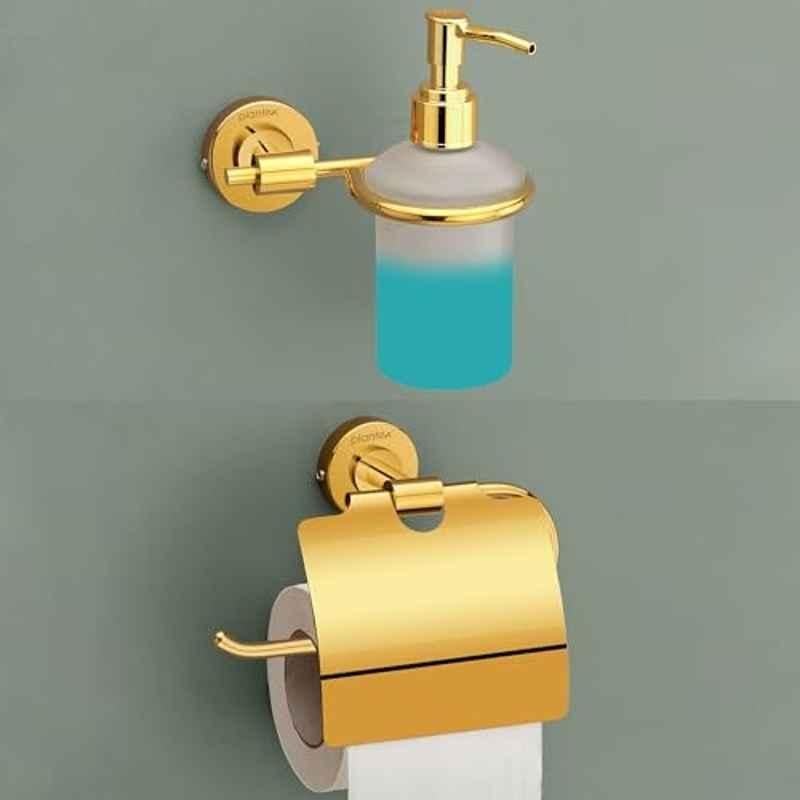 Plantex Daizy 2 Pcs Stainless Steel Golden Finish Bathroom Accessories Set
