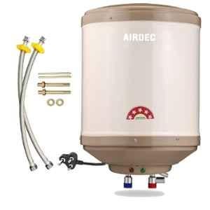 Airdec Popular 10 Litre 2000W BEE 5 Star Stainless Steel Ivory Storage Water Heater with 3 Levels Safety for High Rise Building