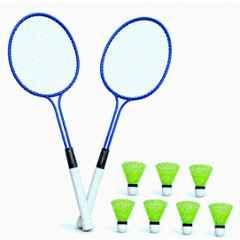 STYRKR 2 Pcs Iron Multicolour Rackets Badminton Kit with 7 Shuttlecocks