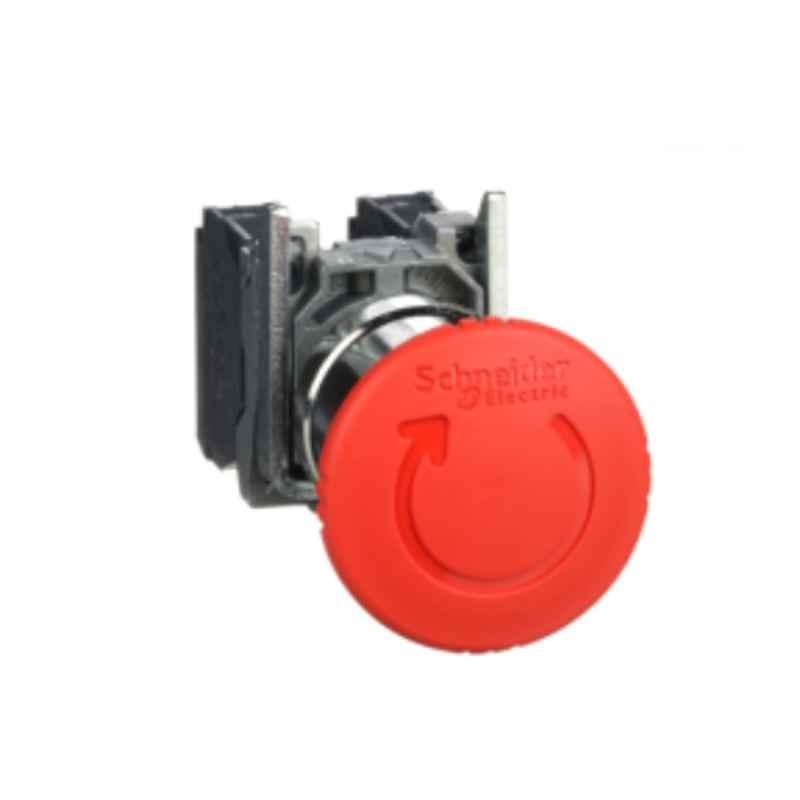 Schneider 1NO+1NC Switching Off Metal Red Mushroom Trigger Latching Turn To Release Emergency Stop, XB4BS8445