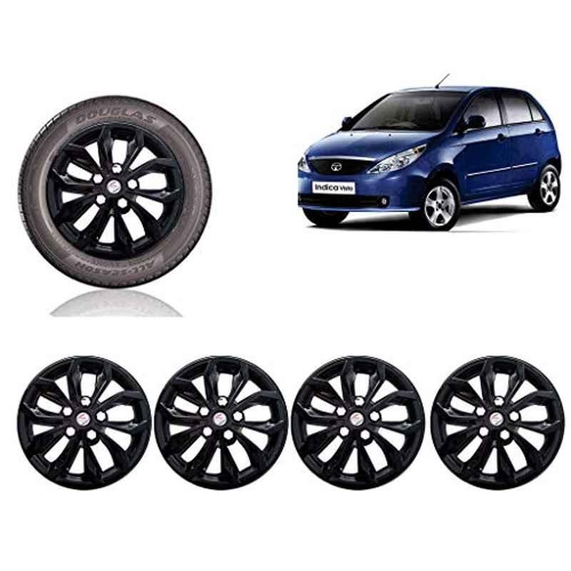 Auto Pearl 4 Pcs 14 inch ABS Black Premium Car Wheel Cover Set for TATA Indica Vista