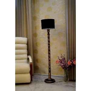 Tucasa Mango Wood Black & Gold Floor Lamp with Black Drum Polycotton Shade, WF-61