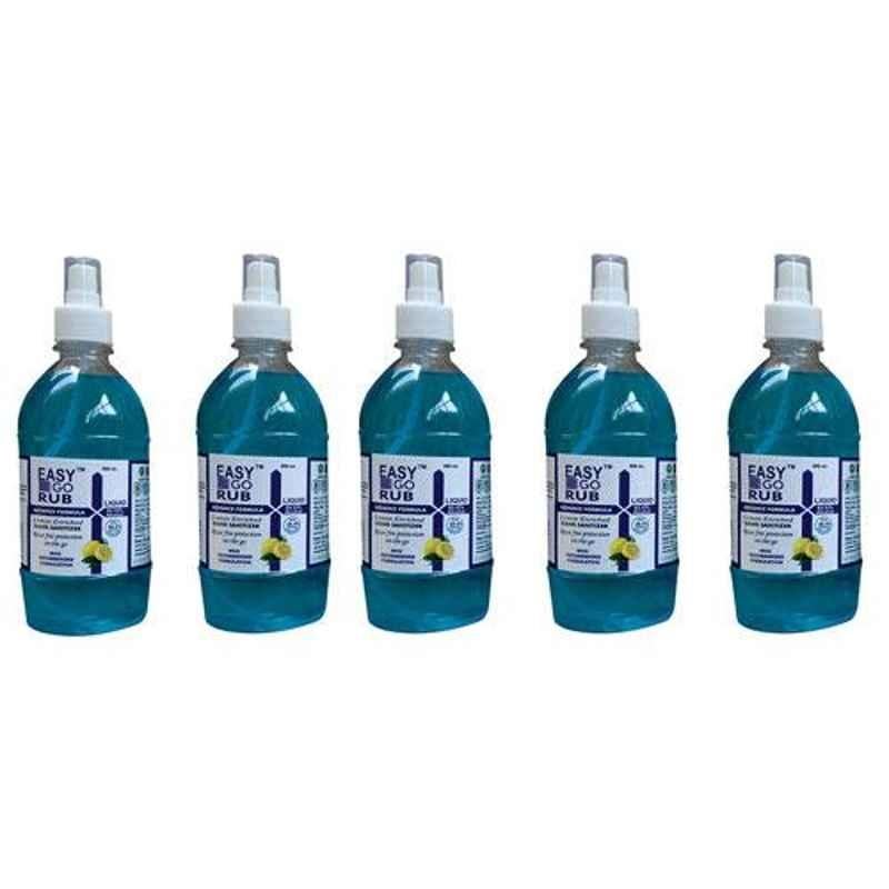 Easy Go Rub 500ml 83% Ethyl Alcohol Liquid Based Hand Sanitizer with Spray (Pack of 5)
