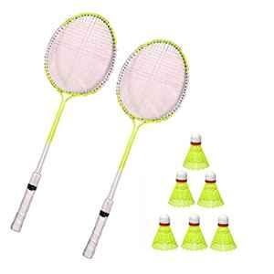 Forgesy 2 Pcs Steel Double Shaft Badminton Racquet Set with 6 Pcs Nylon Shuttles