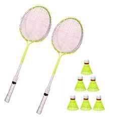 Forgesy 2 Pcs Steel Double Shaft Badminton Racquet with 6 Nylon Shuttles