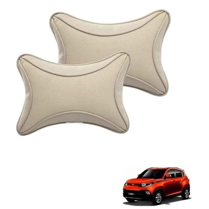 Kozdiko 2 Pcs Memory Foam & Polyester Beige Dots Car Neck Rest Pillow Set for Mahindra KUV 100, XNVJVHGJFH142