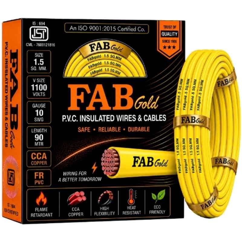 Fabgold 1.5 Sqmm Yellow FR PVC Multi Strand Electrical Wire, FABGOLD16, Length: 90m