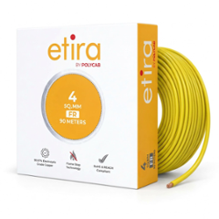 Polycab Etira 4 Sqmm 90m Yellow Single Core FR Multistrand PVC Copper Insulated Unsheathed Industrial Cable