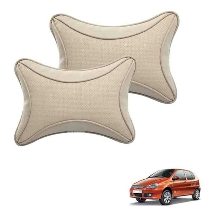 Kozdiko 2 Pcs Memory Foam & Polyester Beige Dots Car Neck Rest Pillow Set for Tata Indica, XNVJVHGJFH132
