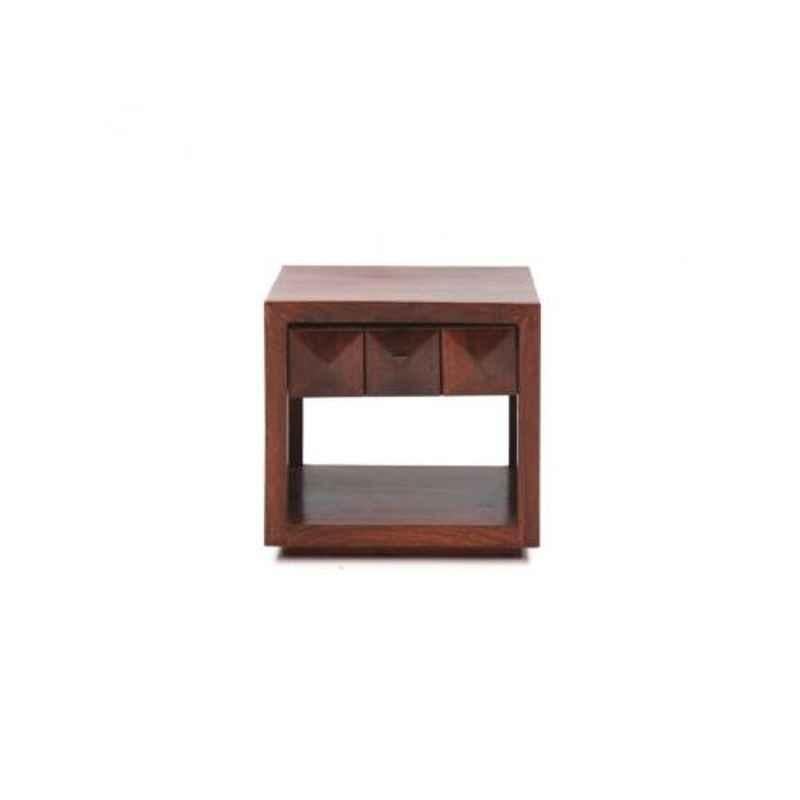 Angel Furniture 50x32x50cm Walnut Medium Glossy Finish Sheesham Wood Sanpete Side Table, AF-127H