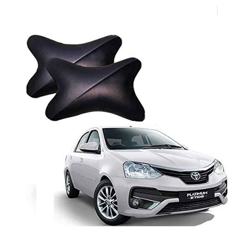 Kozdiko 2 Pcs Memory Foam Grey & Black Car Neck Rest Cushion Pillow Set for Toyota Etios Platinum