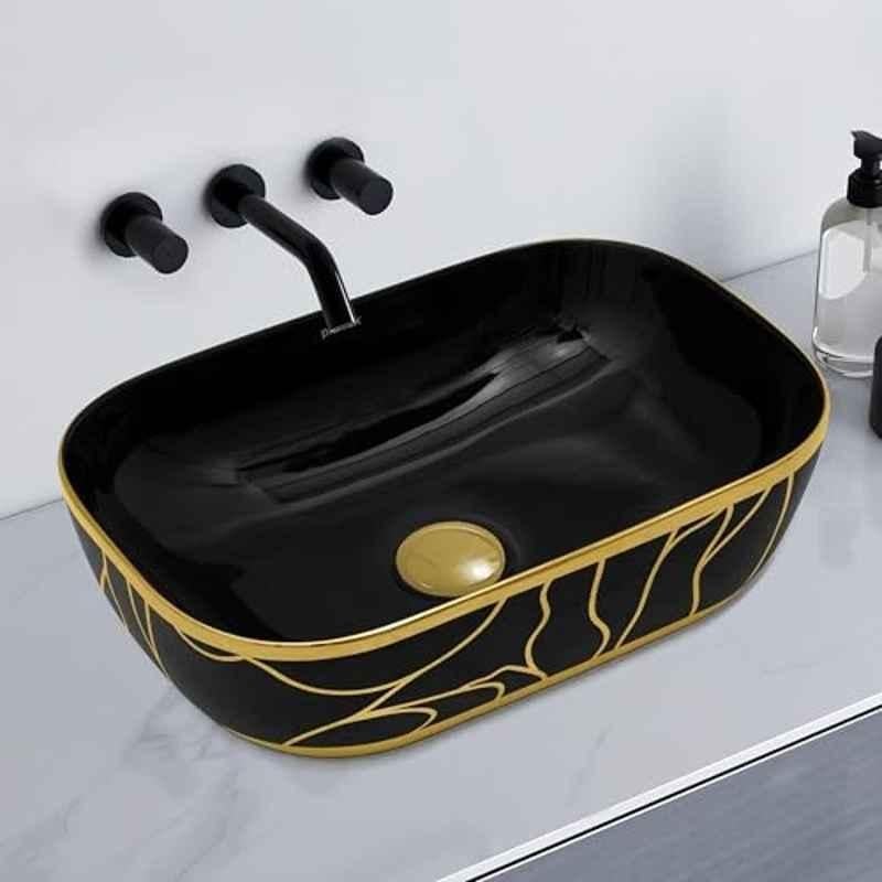 Plantex Ceramic Black & Gold Designer Wash Basin for Bathroom, APS-16010