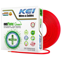 KEI 2.5 Sqmm 90m 1 Core Conflame Green Plus FRLSH Cooper Red House Wire for Domestic & Industrial Electrical Wiring