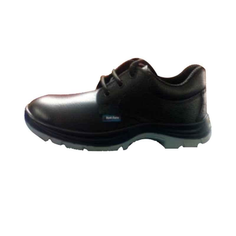 Zain Black Steel Toe PU Double Density Synthetic Leather Safety Shoes, Size: 9
