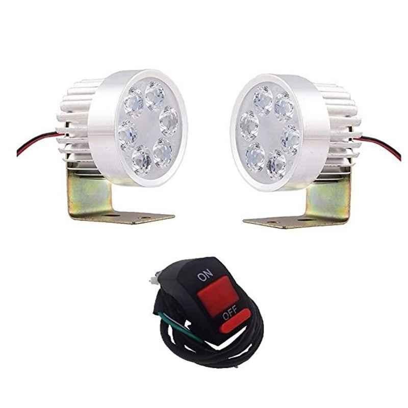 AOW LED Small Round Auxiliary Bike Fog Lamp Light Assembly White (Set of 2) with Switch for TVS Phoenix