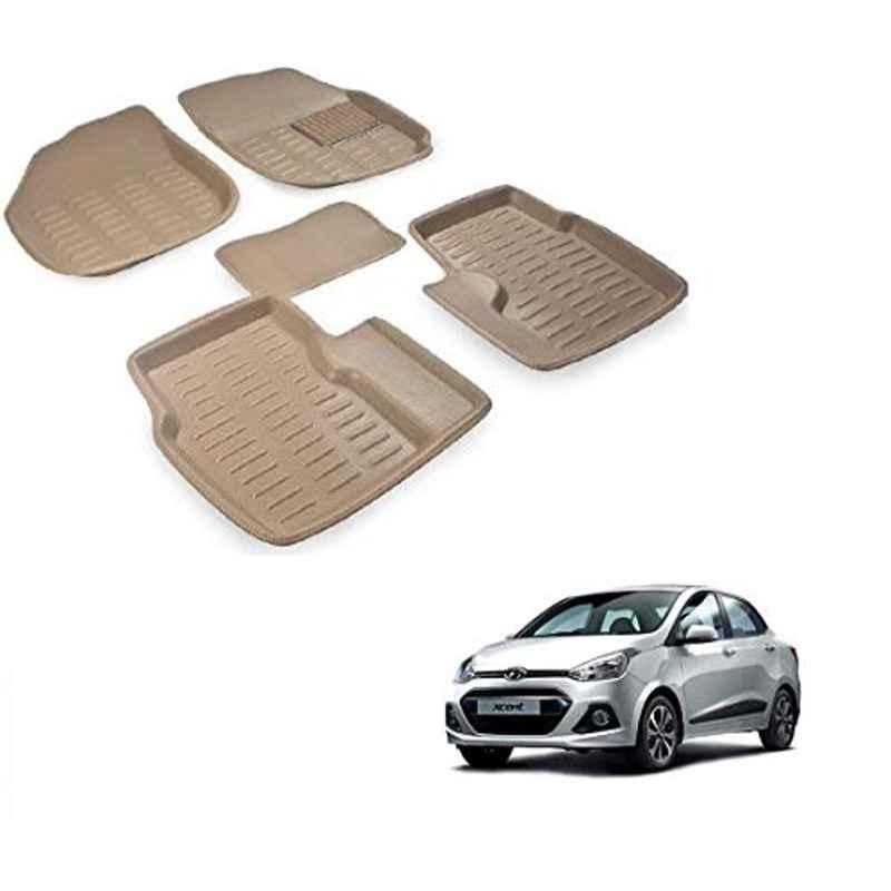 Kozdiko 5 Pcs 3D Beige Car Foot Mat Set for Hyundai Xcent, koz_68034
