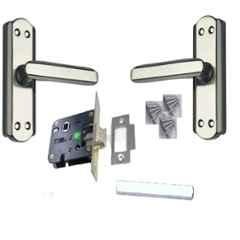Ojass 2 Pcs 5 inch Alloy Steel Black Silver Keyless Mortise Door Handle with Latch Lock Set, BL+S05BBS