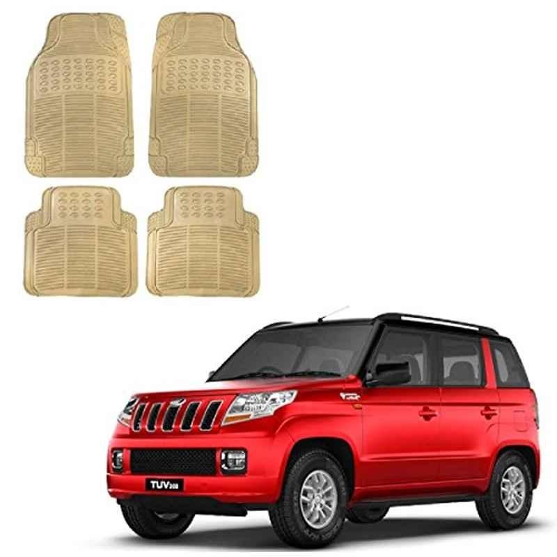 Kozdiko 4 Pcs Rubber Beige Car Simple Foot Mat Set for Mahindra TUV-300