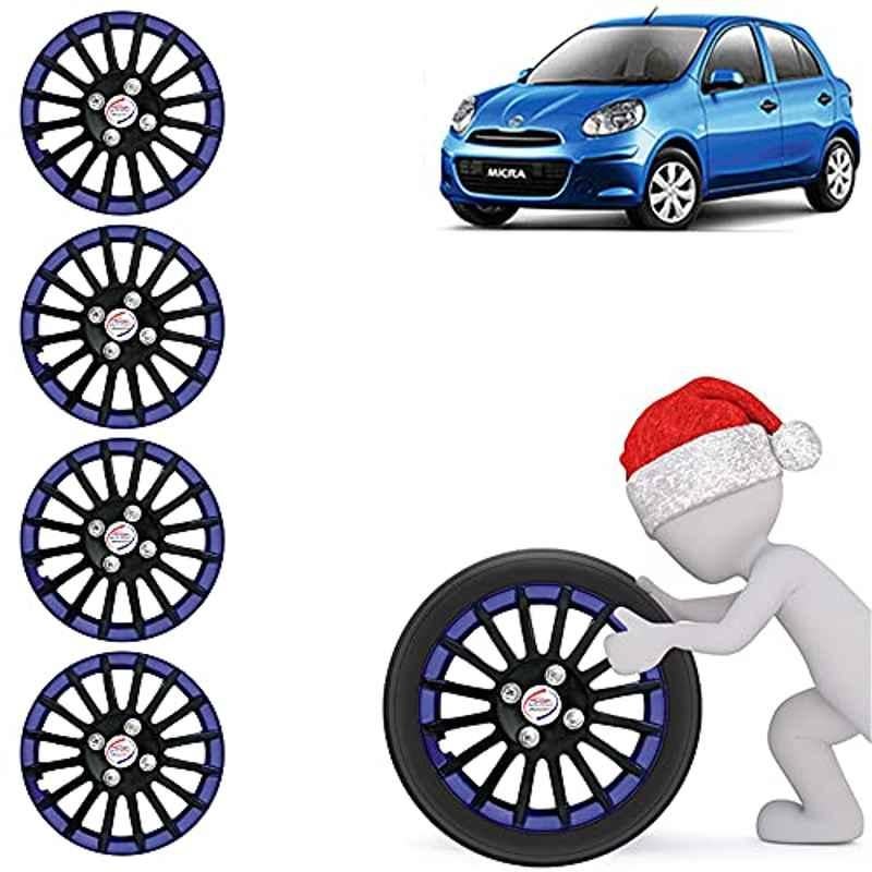 Auto Pearl 4 Pcs 14 inch ABS Black & Blue Press Fitting Wheel Cover Set for Nissan Micra