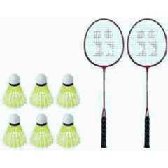 STYRKR Multicolour 1 pair badminton Racket with 6 shuttlecocks Branded Badminton Kit