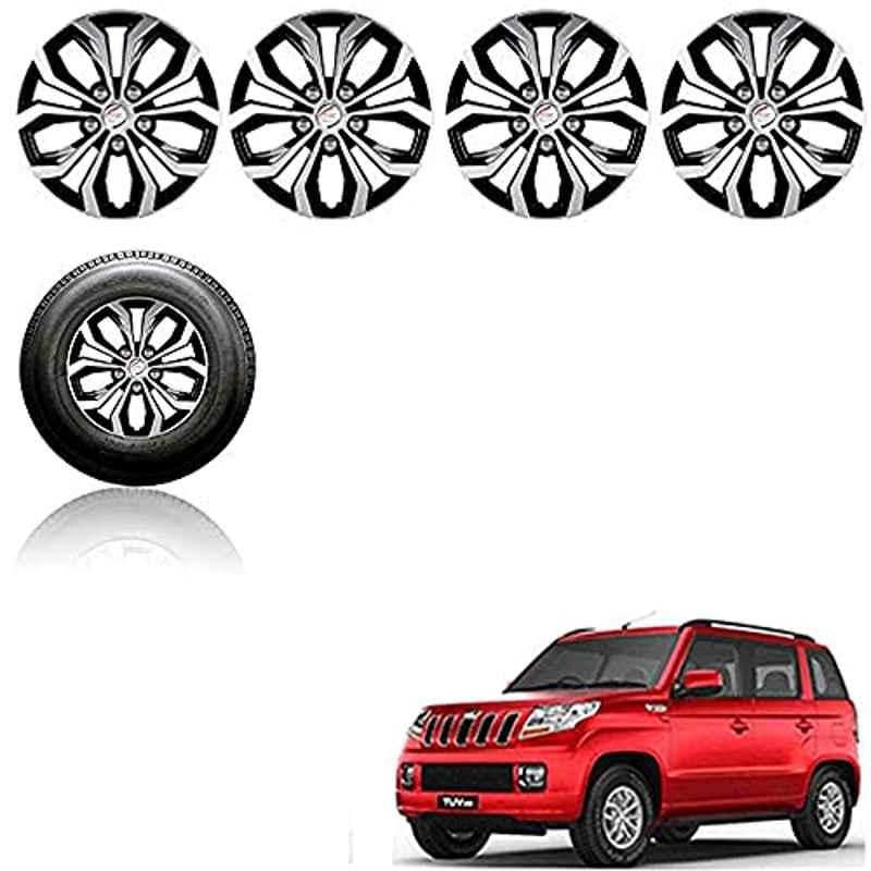 Auto Pearl 4 Pcs 15 inch ABS Silver & Black Car Wheel Cover Set for Mahindra TUV 300