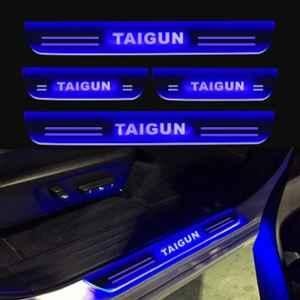 SureStrive 4 Pcs Acrylic Car Side Footstep Set with Blue LED Door Sill Scuff Plate for Volkswagen Taigun All Model