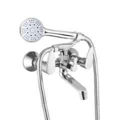 IRIS Brass Chrome Finish 2-in-1 Wall Mixer with Crutch & Multi Flow Hand Shower Set