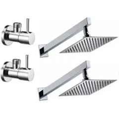 Senkiddpro Turbo 2 Pcs Stainless Steel Chrome Finish Wall Mounted Angle Cock & 2 Pcs 6x6 inch Overhead Shower Combo
