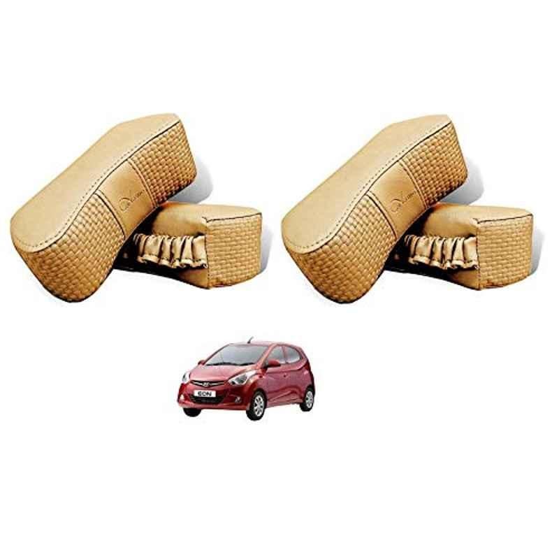 Kozdiko 4 Pcs CV Designer Beige Leatherite Neck Rest Car Cushion Pillow Set for Hyundai Eon