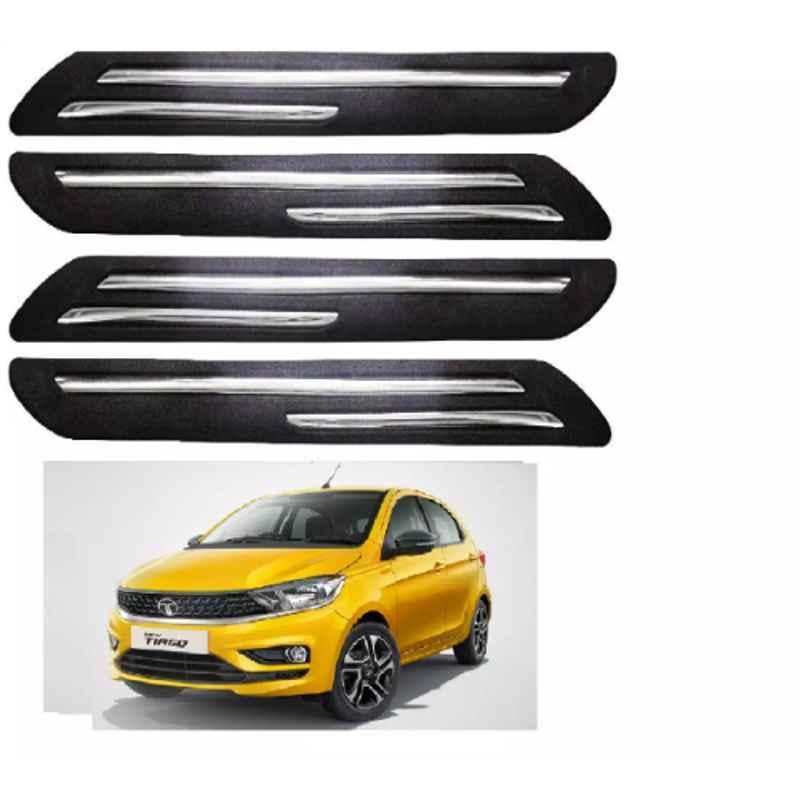 Sca Rubber Car Side Bumper Protector Guard with Double Chrome Strip for Tata Tiago 2020 Model Black Set Of 4, SCA-AAZND1