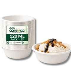 Eco Aaroyaa 120ml Bagasse Round Disposable Bowl (Pack of 25)