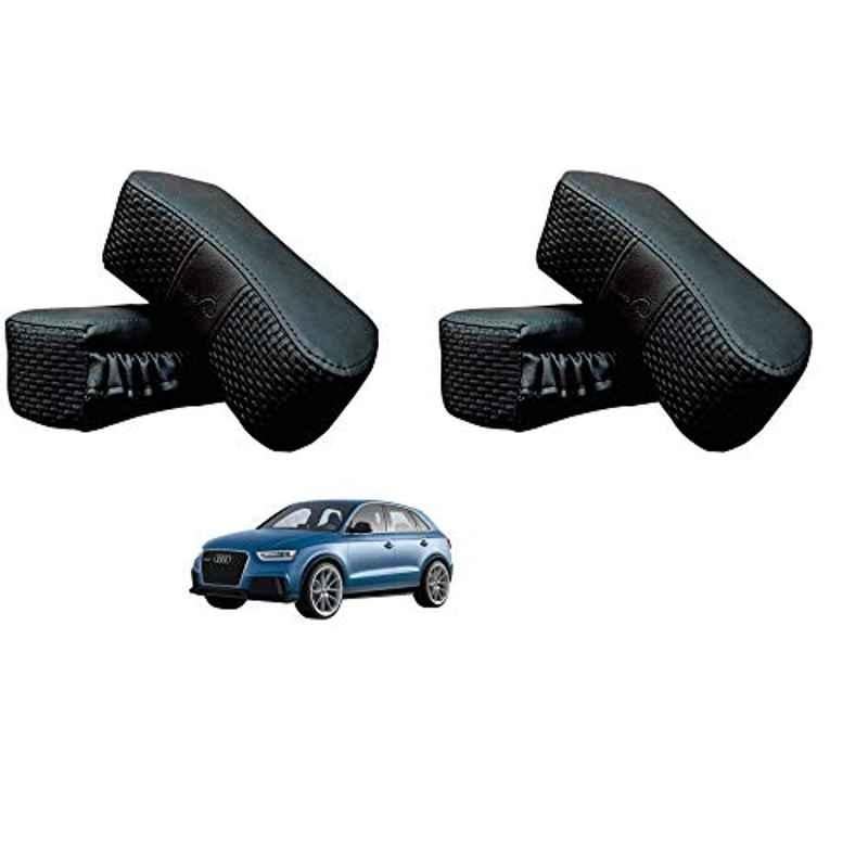 Kozdiko 4 Pcs CV Designer Black Leatherite Neck Rest Car Cushion Pillow Set for Audi Q3