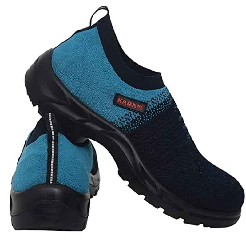 Karam Flytex FS 203 Fly Knit Fiber Toe Cap Black & Blue Sporty Work Safety Shoes, Size: 9