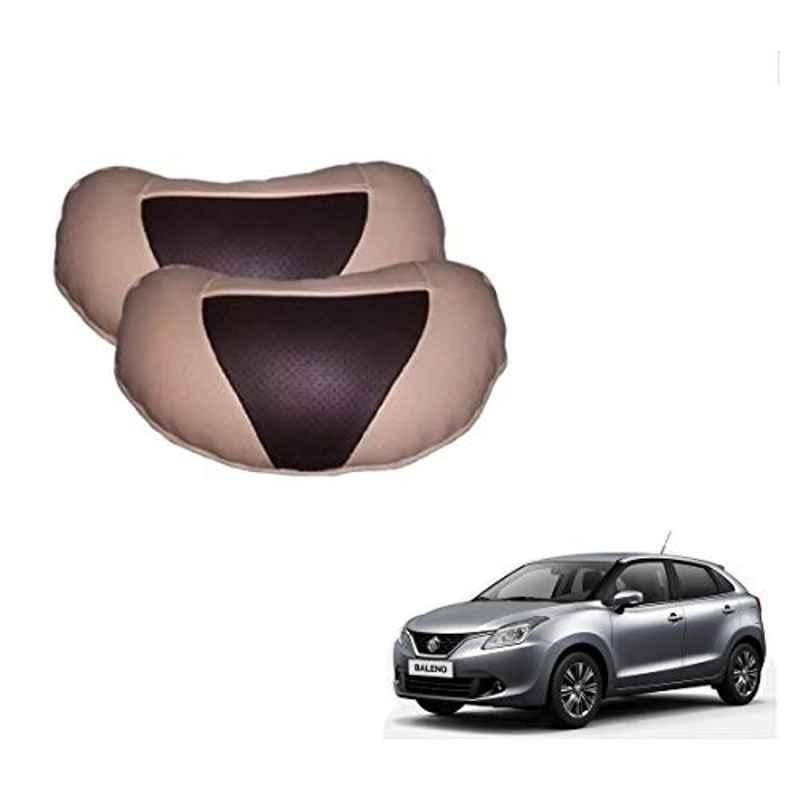 Kozdiko 2 Pcs Beige & Brown Car Neck Rest Cushion Pillow Set for Maruti Suzuki Baleno Nexa