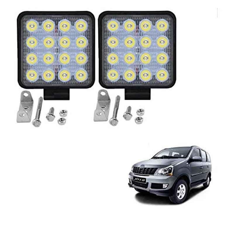 Kozdiko 2 Pcs 48W 16 LED White Bright Beam Square Fog Light Set for Mahindra Xylo, koz_92615