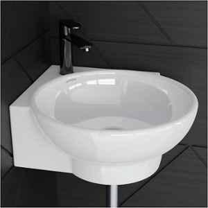 Plantex Lily 14x16.5x5.5 inch Ceramic White Corner Wash Basin for Bathroom, APS-1061