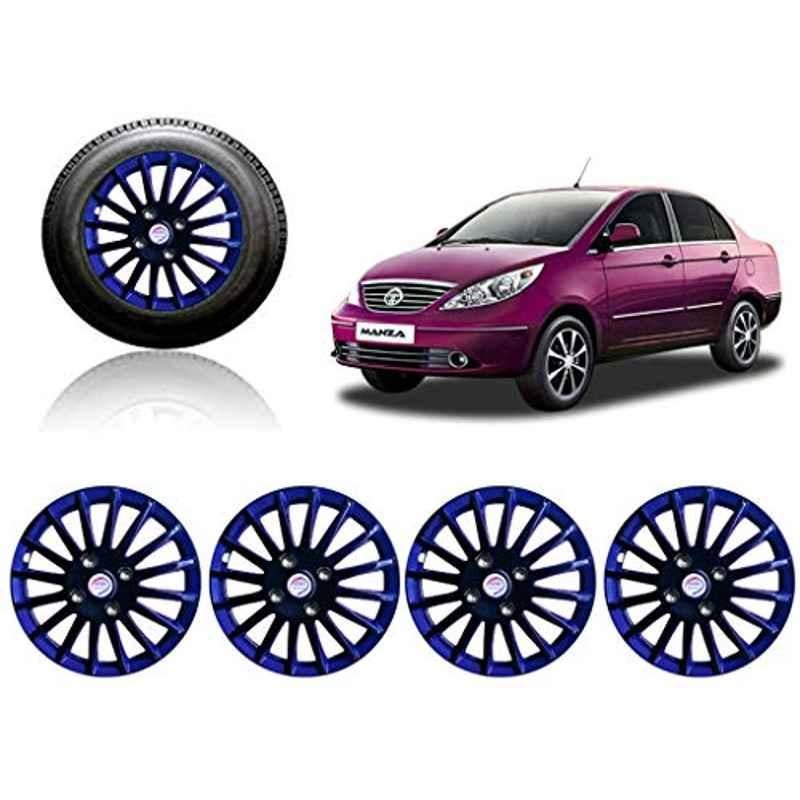 Auto Pearl 4 Pcs 15 inch Black & Blue Press Fitting Wheel Cover Set for TATA Manza